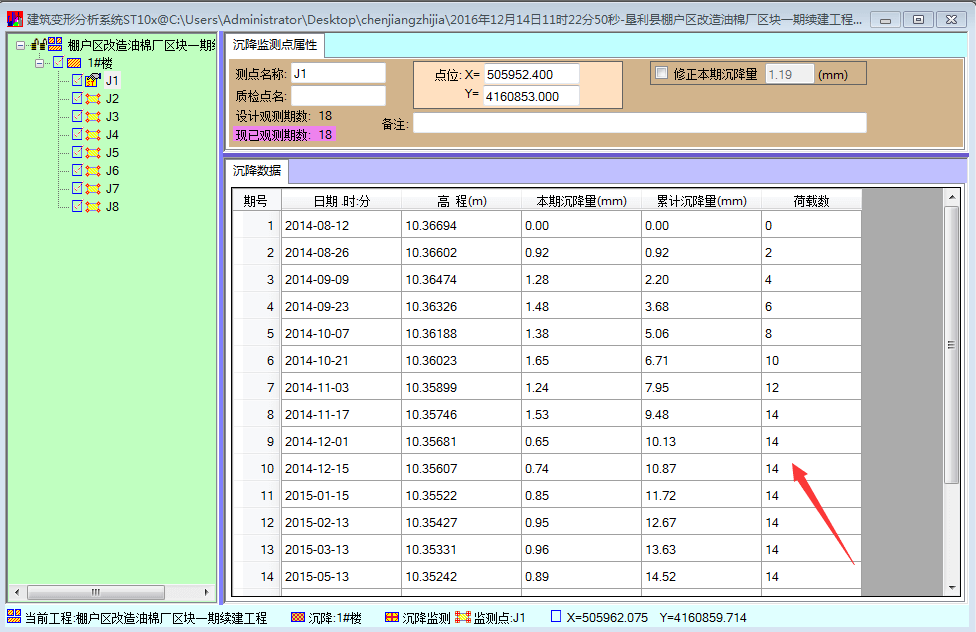 前期完整沉降觀測數據